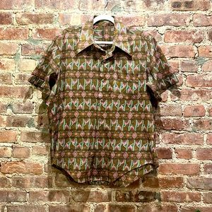 Vintage button down - mens.   cool pink, sea foam green, and brown shirt.